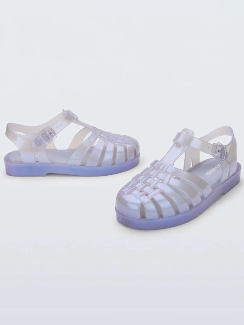 Mini Melissa Possession Jelly Fisherman Sandals in Pearly Blue, size 10